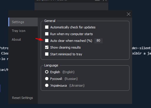 Automatic cleanup setting based on a RAM-usage threshold