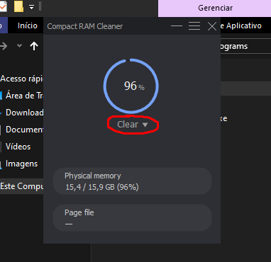 Clear button used to start a manual memory cleanup